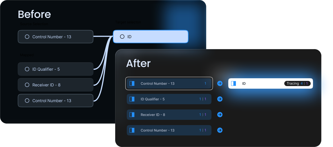 Lines to icons, before and after
